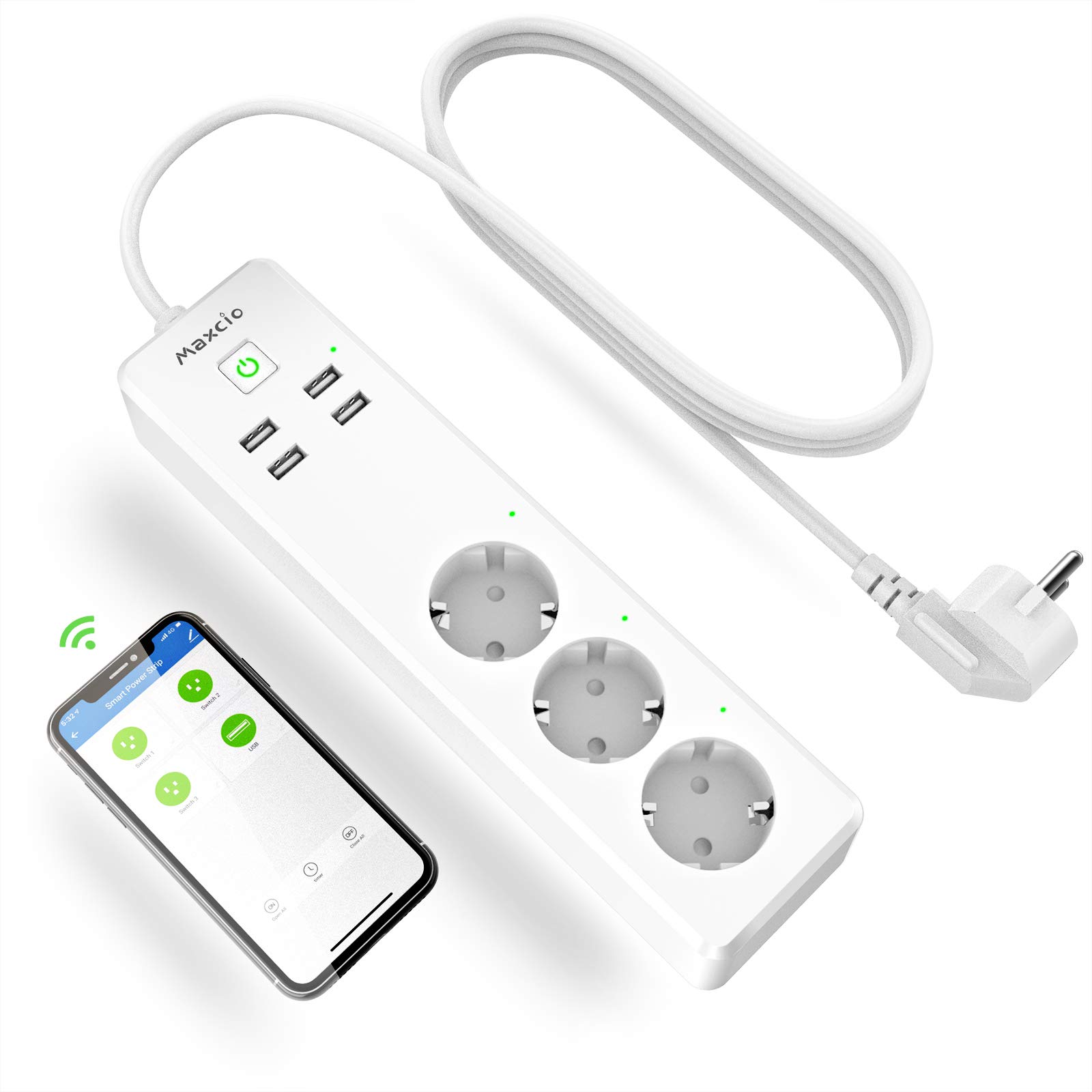 10A 4 AC Outlets/3 USB Ports Maxcio WiFi Surge Protector 6FT Smart Power Strip Compatible with Alexa Echo & Google Home APP Reomte Control with Timer/Schedule Function 