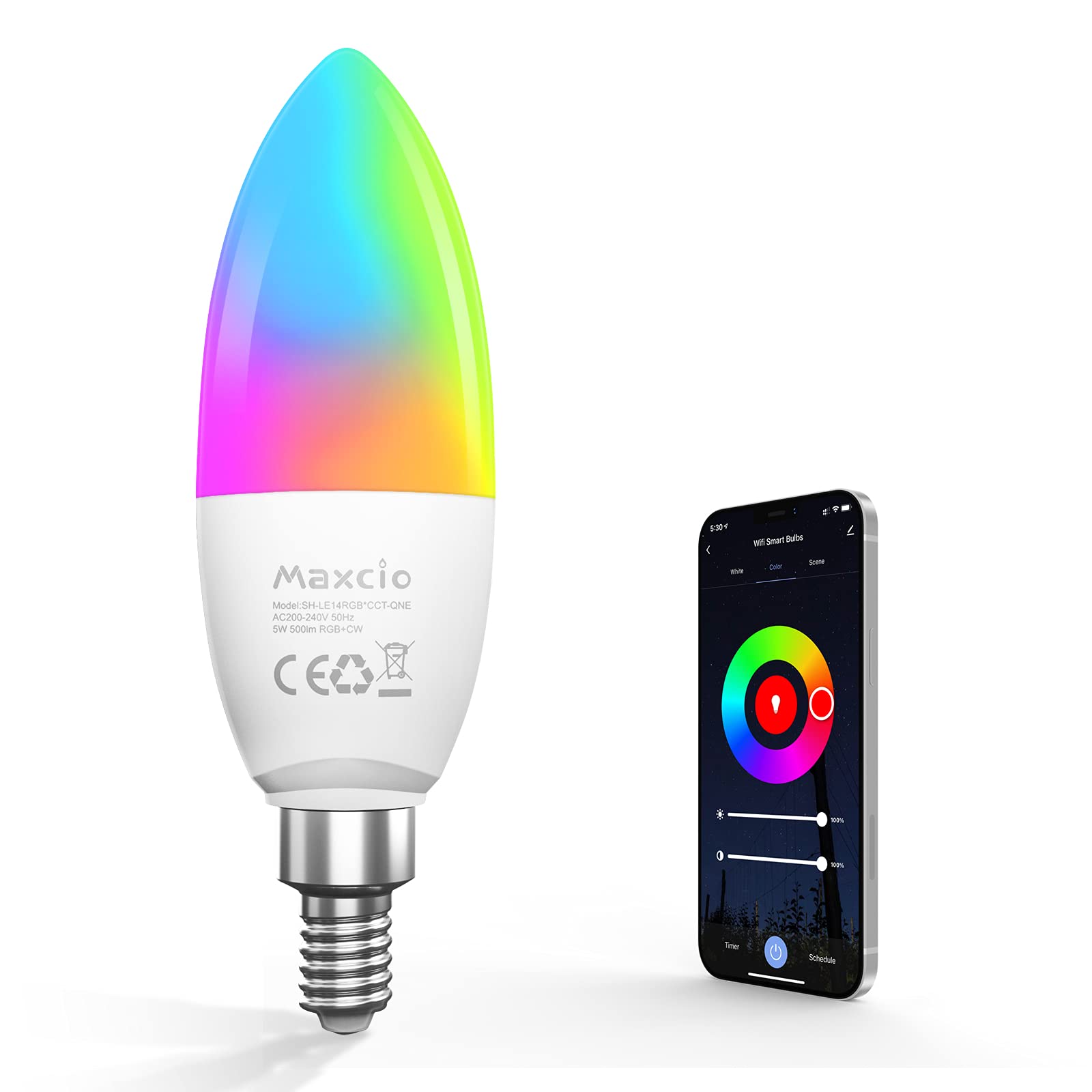 Maxcio Smart Bulb E14  RGB Scene Mode, Voice & APP Control